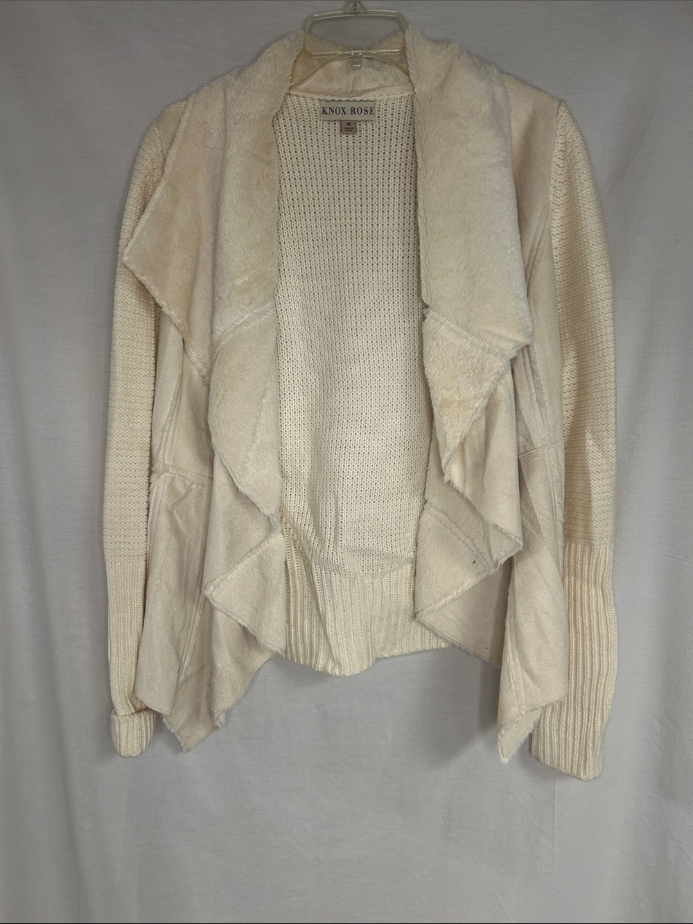 Knox Rose Ivory Faux-Fur Trim Open Front Cardigan